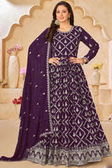 Purple Faux Georgette Embroidery Anarkali Suit