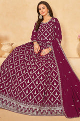 Wine Faux Georgette Embroidery Anarkali Suit