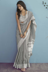 Grey Chikankari Silk Saree