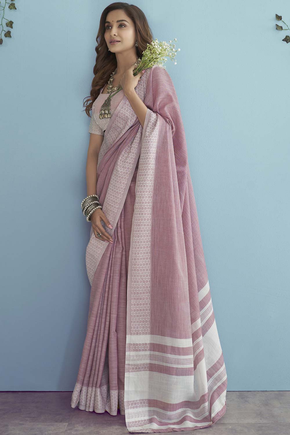 Pink Chikankari Silk Saree