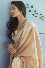 Beige Chikankari Silk Saree