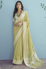 Yellow Chikankari Silk Saree