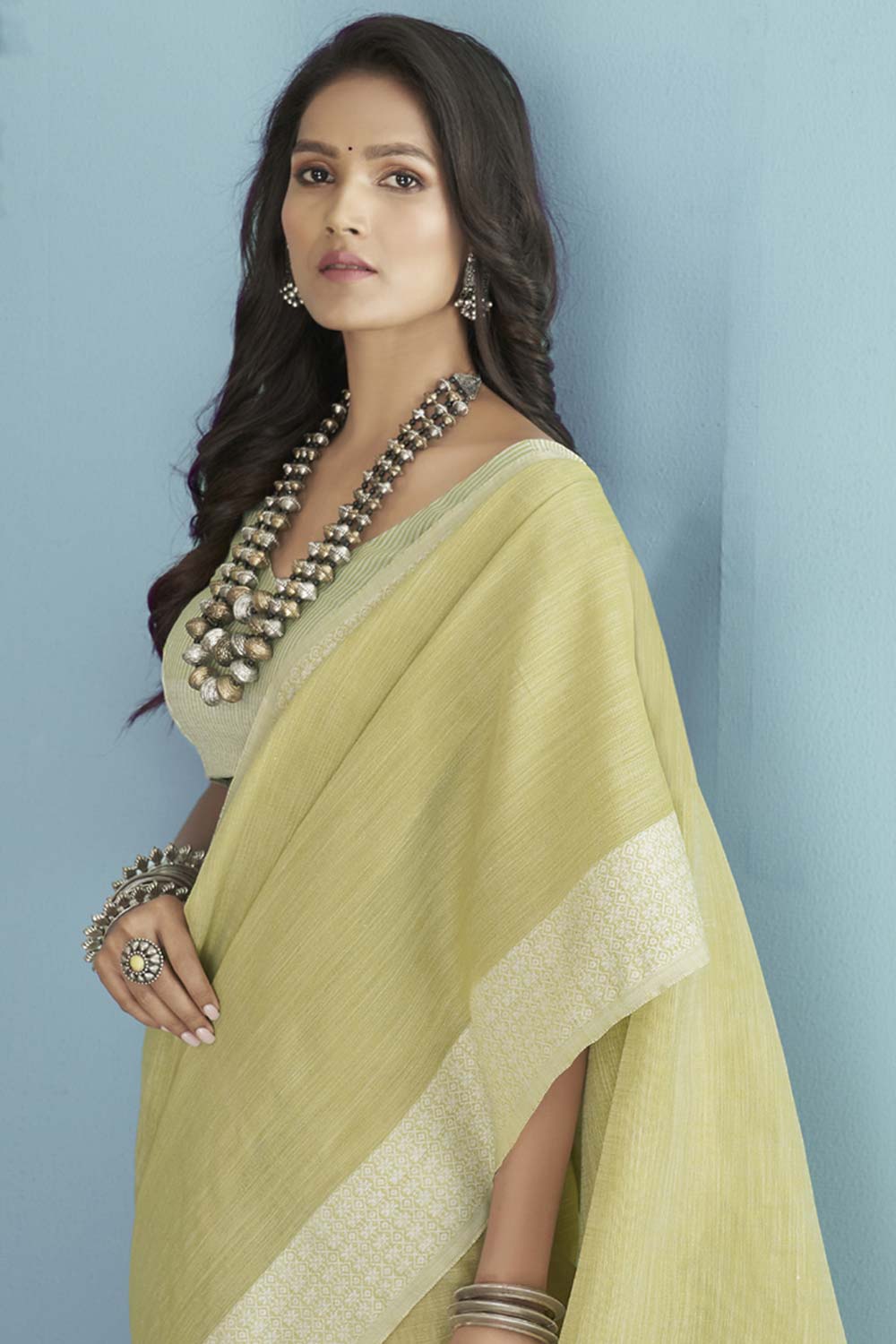 Yellow Chikankari Silk Saree