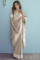 Beige Chikankari Silk Saree