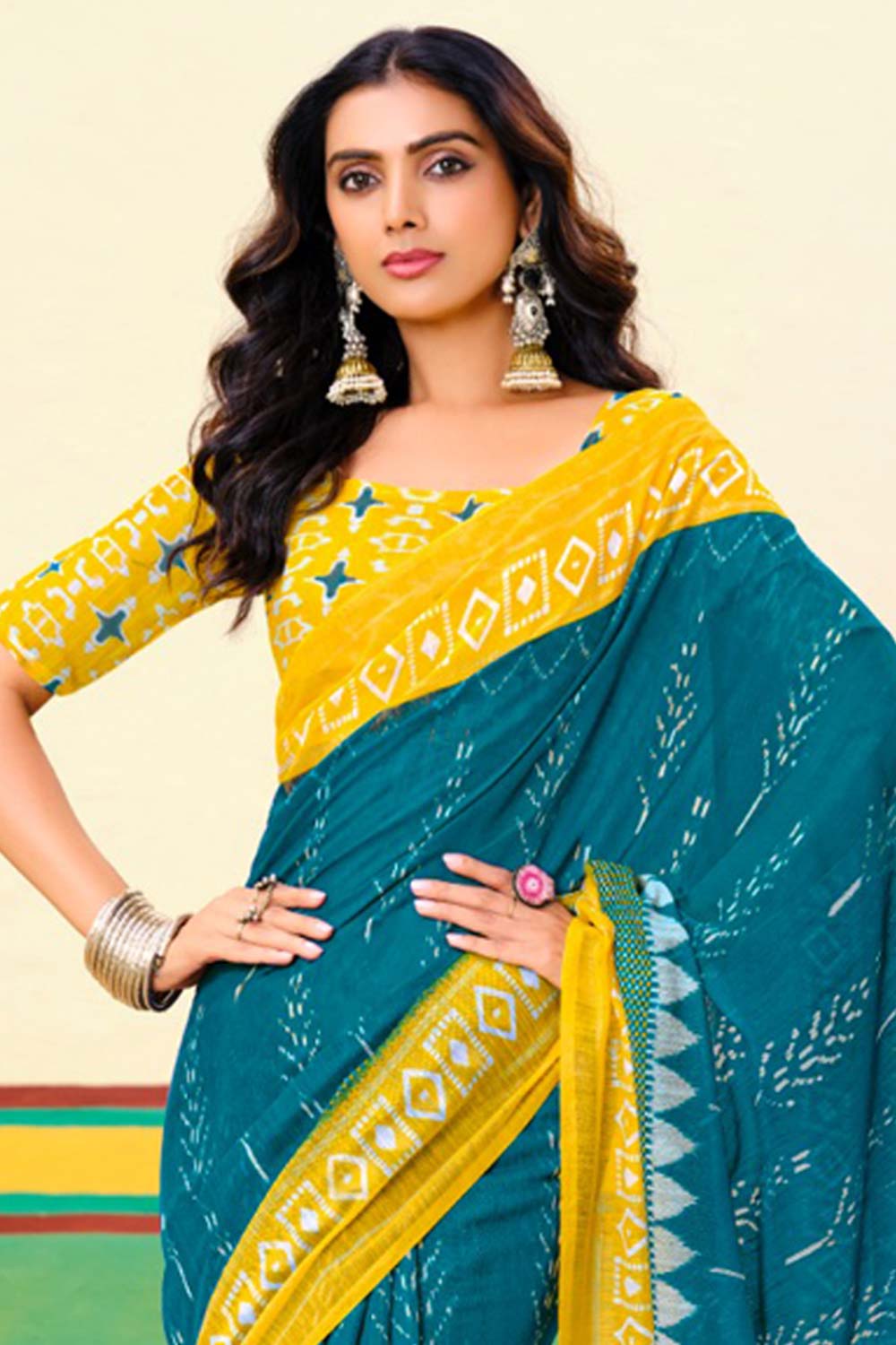 Yellow Printed Cotton Saree