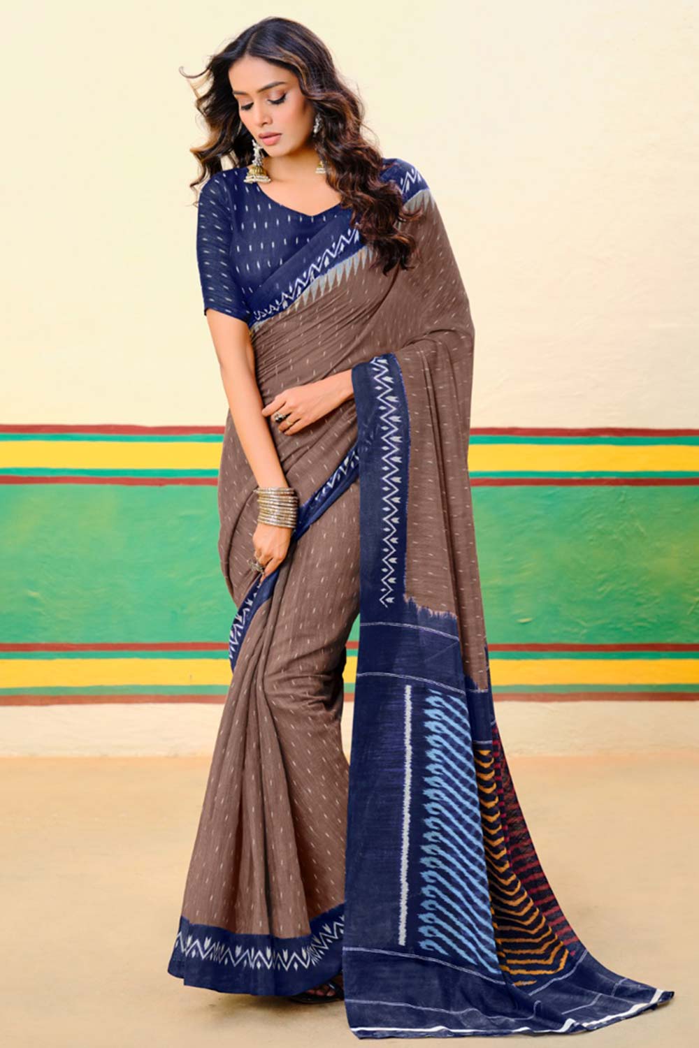 Blue Printed Cotton Saree