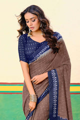 Blue Printed Cotton Saree