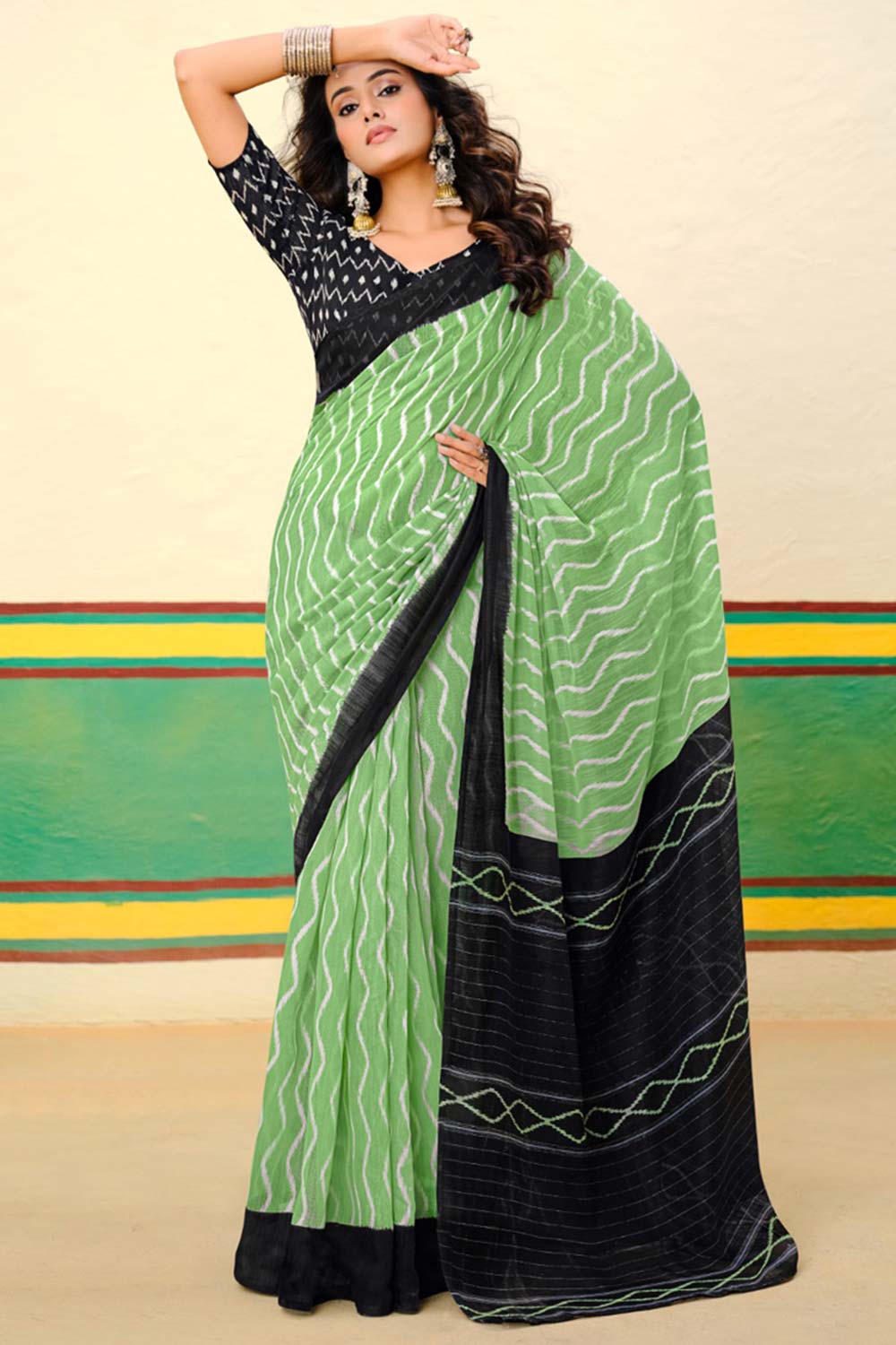 Black Printed Cotton Saree