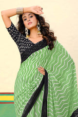 Black Printed Cotton Saree