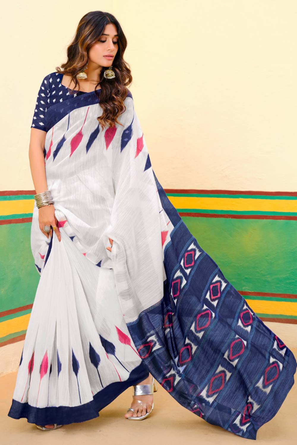 Blue Printed Cotton Saree