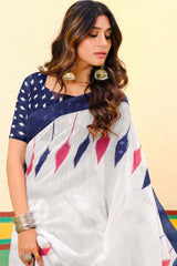 Blue Printed Cotton Saree