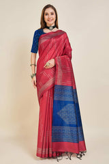 Red Sofi Silk Geometric Saree