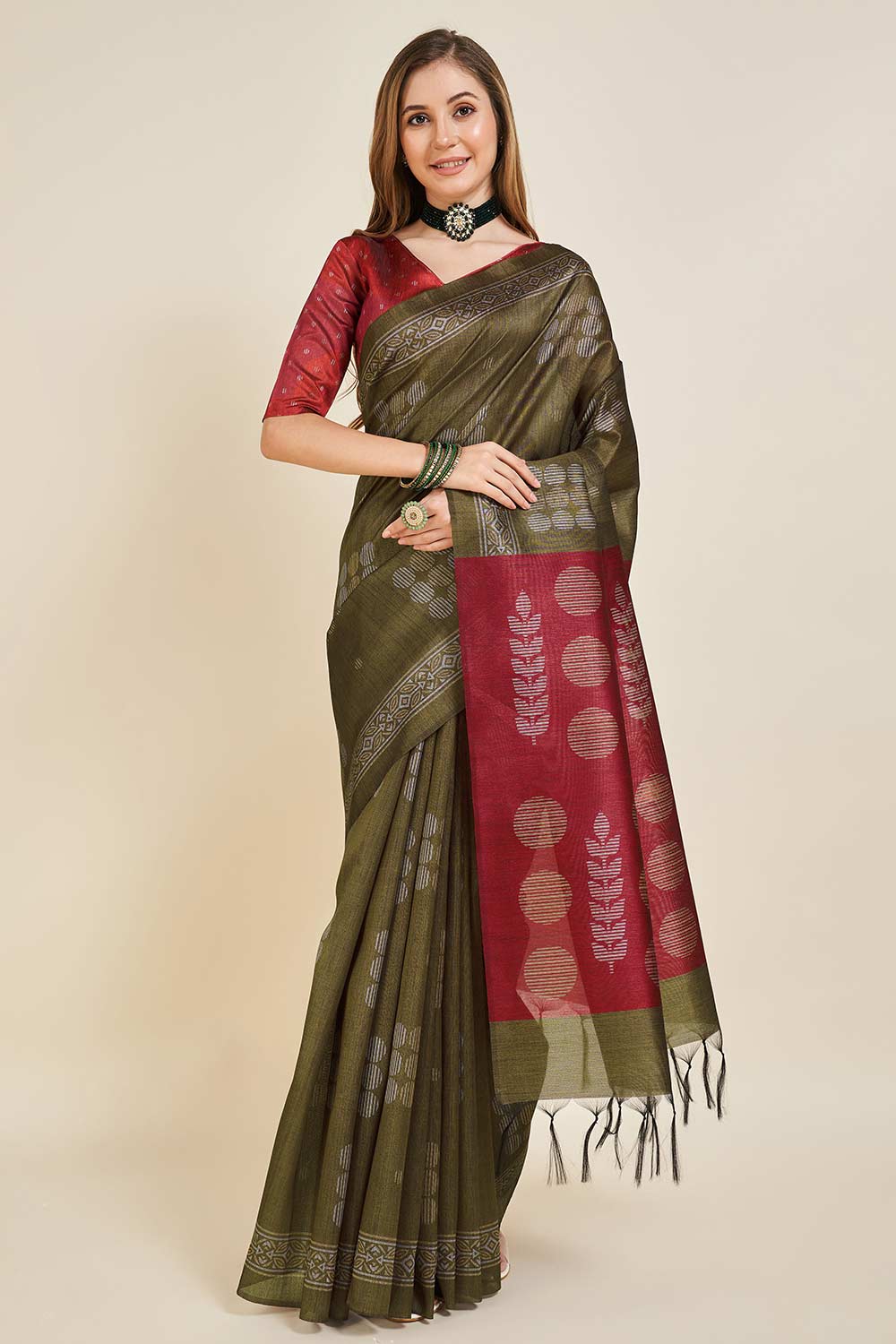 Mhendi Sofi Silk Woven Saree