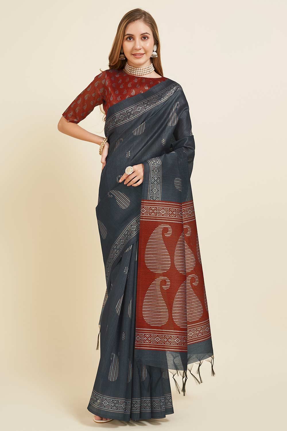 GREY Sofi Silk Geometric Saree