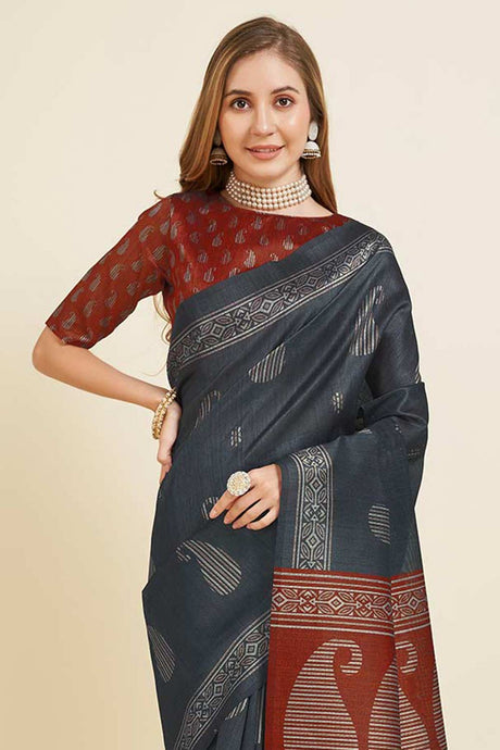 GREY Sofi Silk Geometric Saree