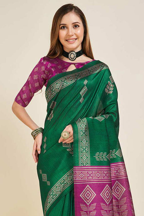 GREEN Sofi Silk Geometric Saree