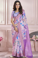 Violet Printed Silk Saree