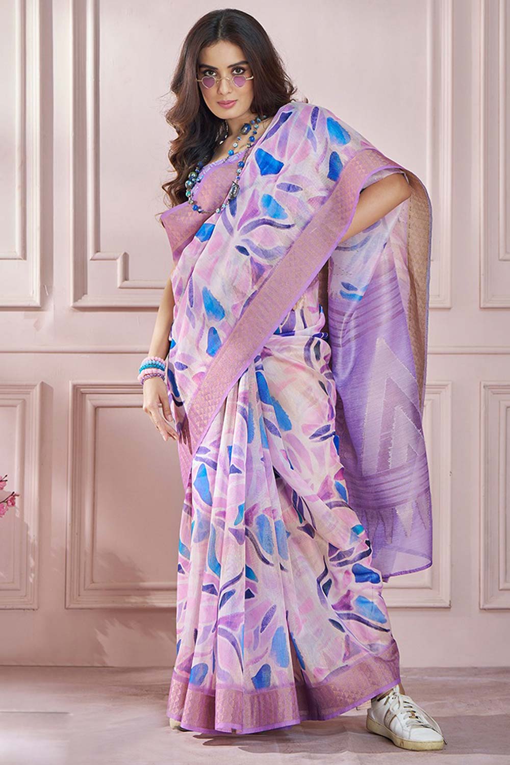 Violet Printed Silk Saree