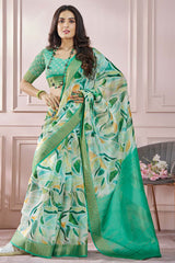 Green Printed Silk Saree