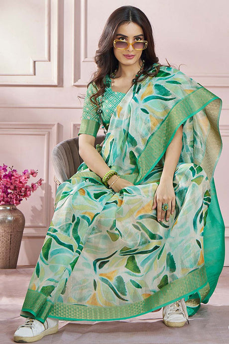 Green Printed Silk Saree