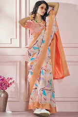 White Printed Silk Saree