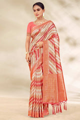 Peach Cotton Woven Saree