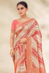 Peach Cotton Woven Saree