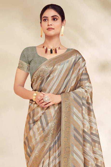 Grey Cotton Woven Saree