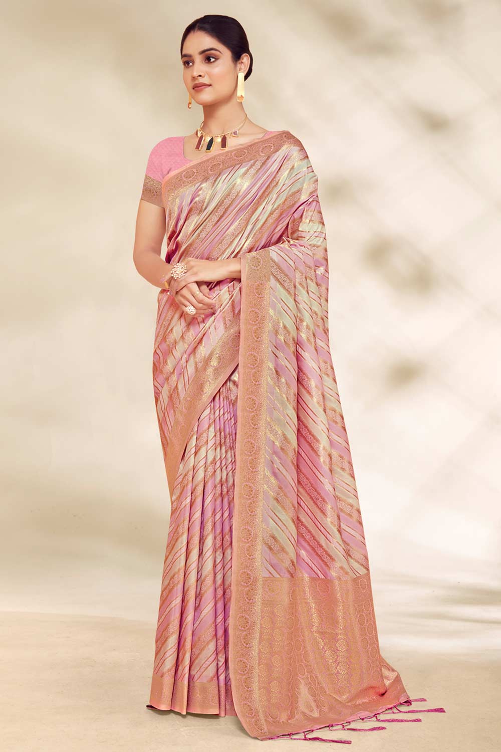 Pink Cotton Woven Saree