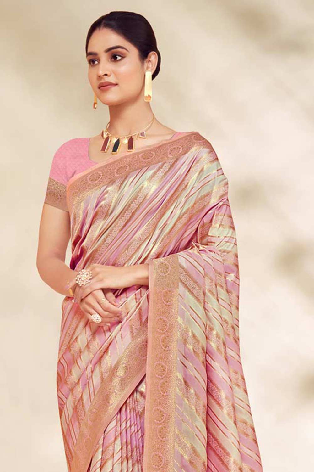 Pink Cotton Woven Saree