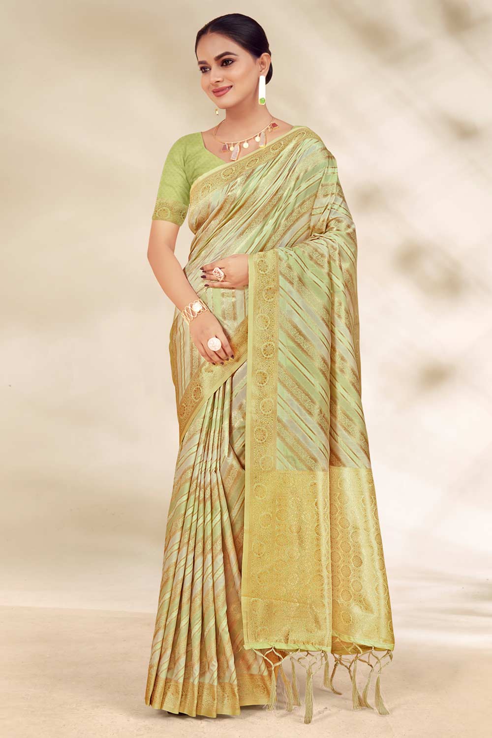 Green Cotton Woven Saree