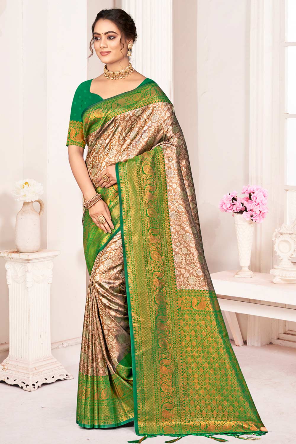 Brown Kanjivaram Silk Woven Saree