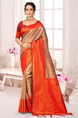 Brown Kanjivaram Silk Woven Saree