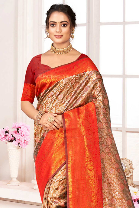 Brown Kanjivaram Silk Woven Saree