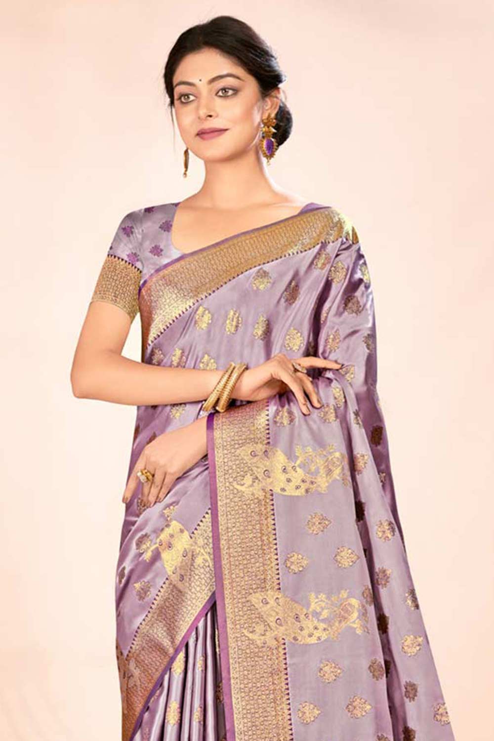 Lavender Satin Silk Woven Saree