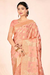 Peach Satin Silk Woven Saree