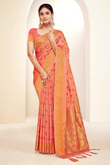 Peach Banarasi Silk Woven Saree