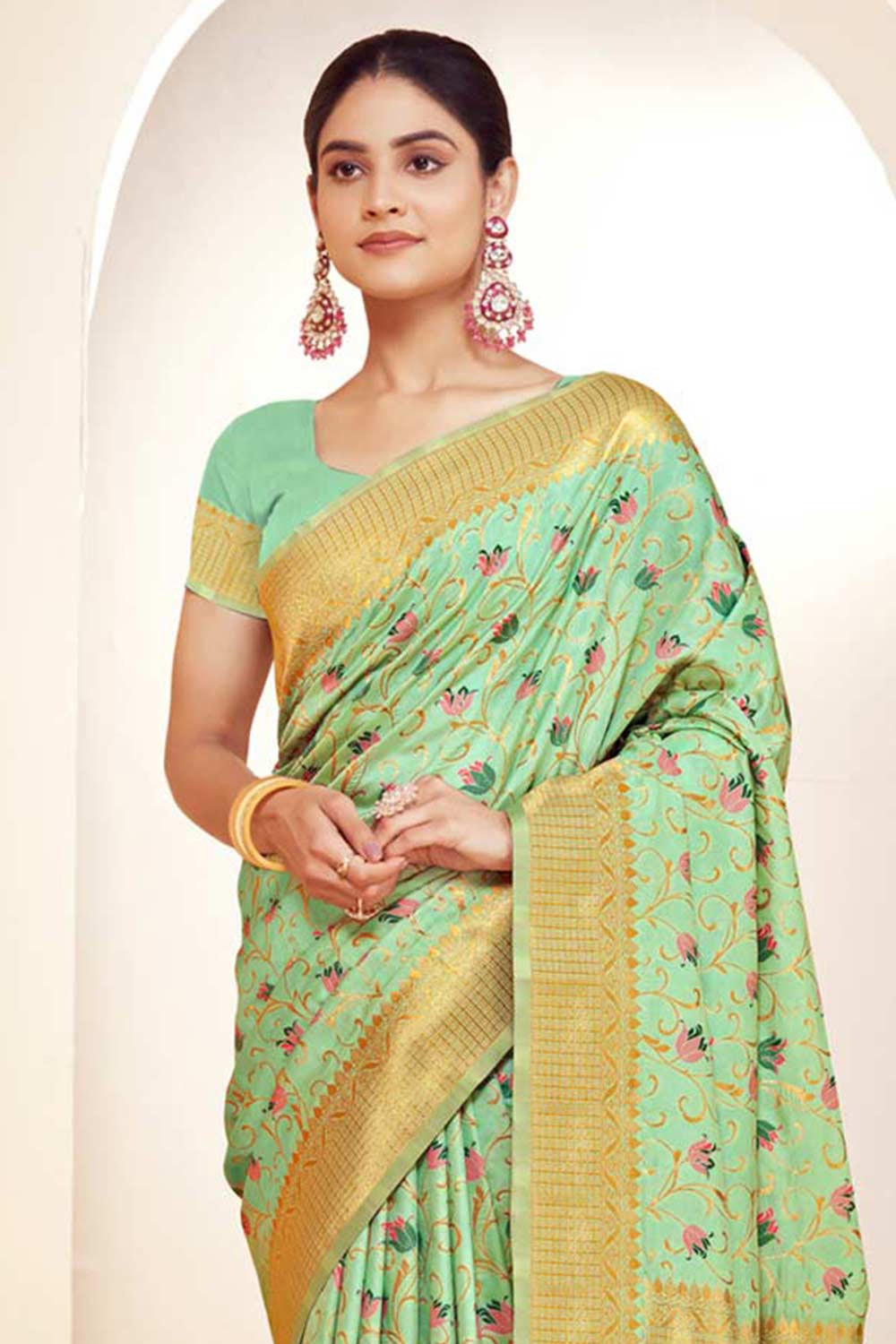 Olive Banarasi Silk Woven Saree