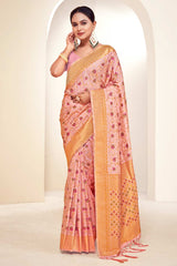 Peach Banarasi Silk Woven Saree