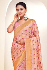 Peach Banarasi Silk Woven Saree