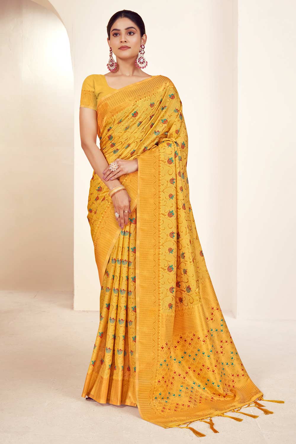 Yellow  Banarasi Silk Woven Saree