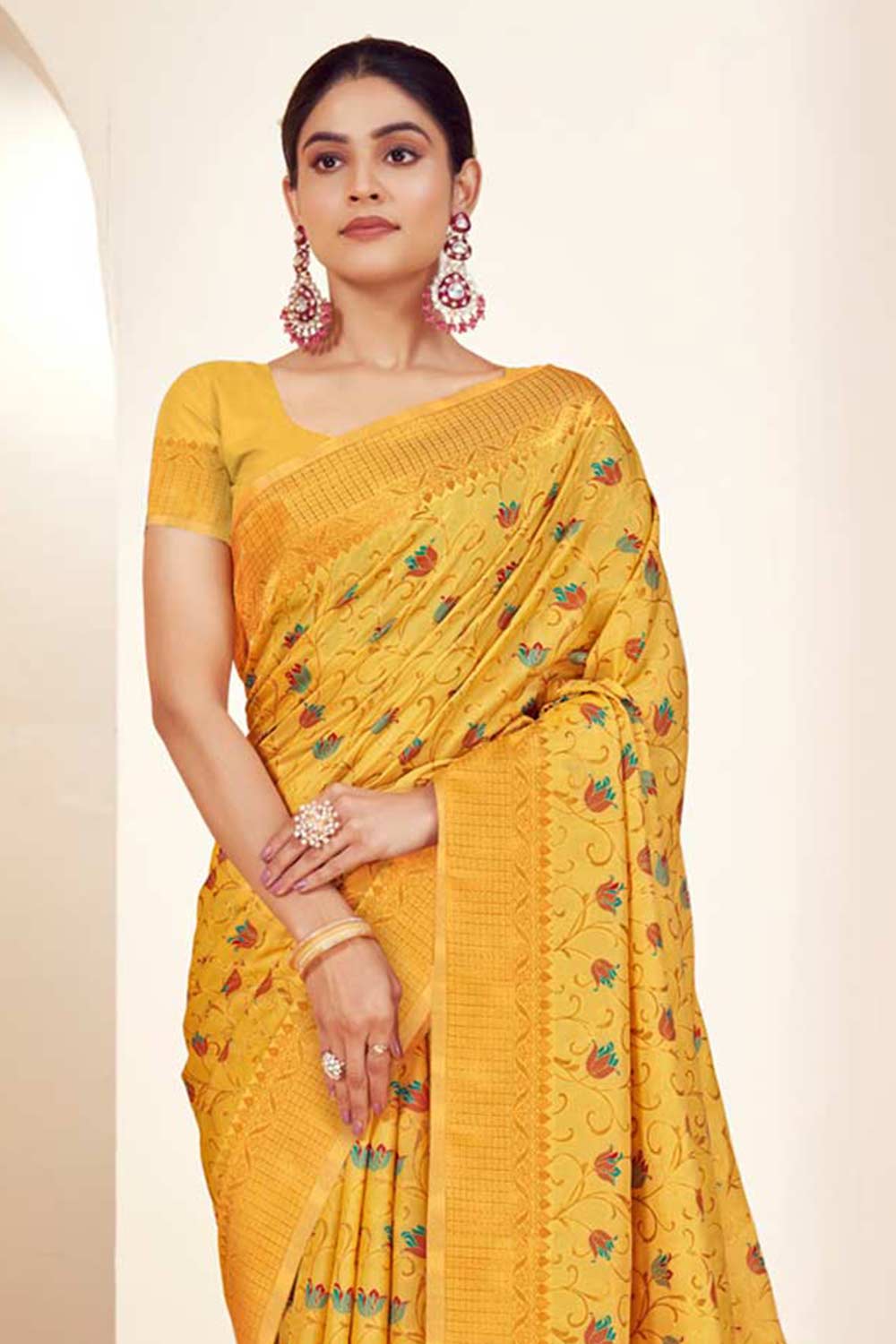 Yellow  Banarasi Silk Woven Saree