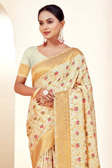 Cream Banarasi Silk Woven Saree