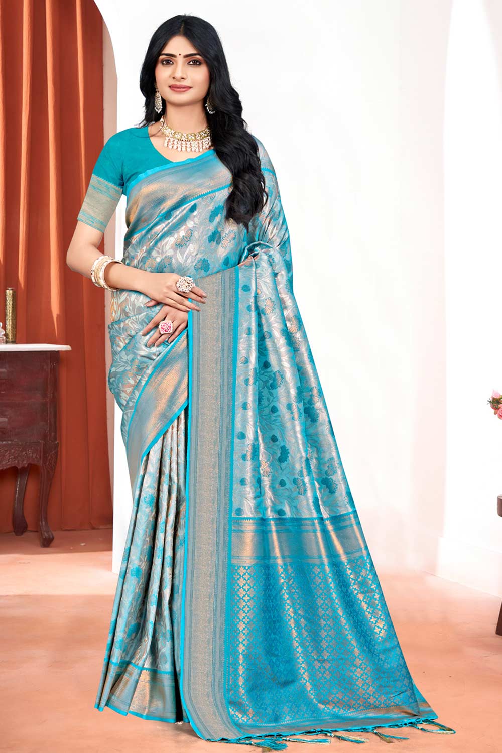 Blue Kanjivaram Silk Woven Saree