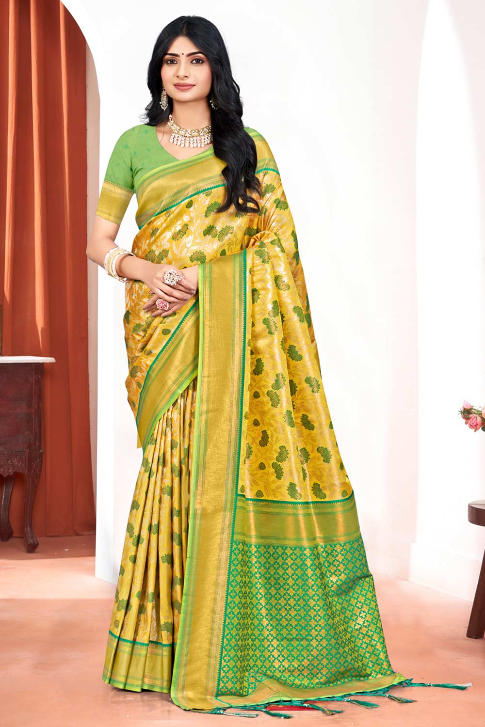 Yellow  Kanjivaram Silk Woven Saree