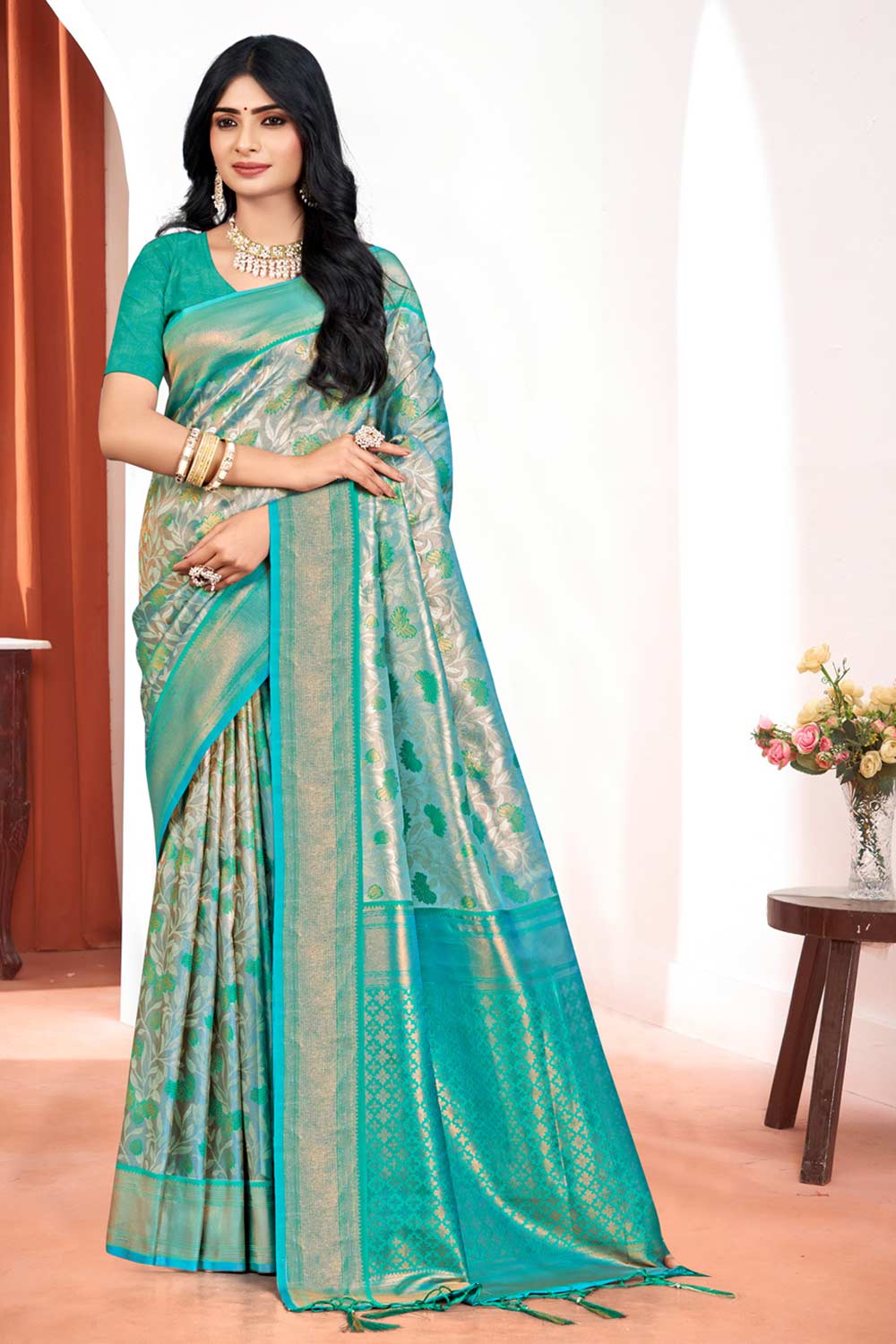 Blue Kanjivaram Silk Woven Saree