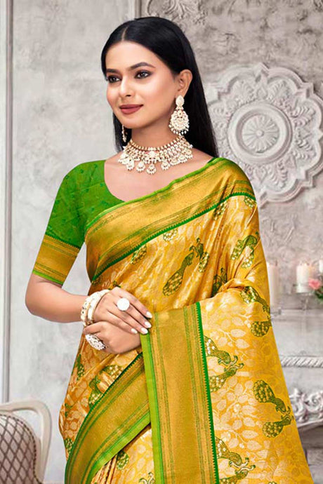 Yellow  Kanjivaram Silk Woven Saree