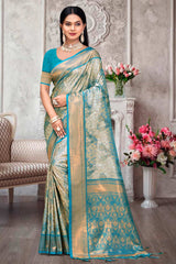 Grey Kanjivaram Silk Woven Saree