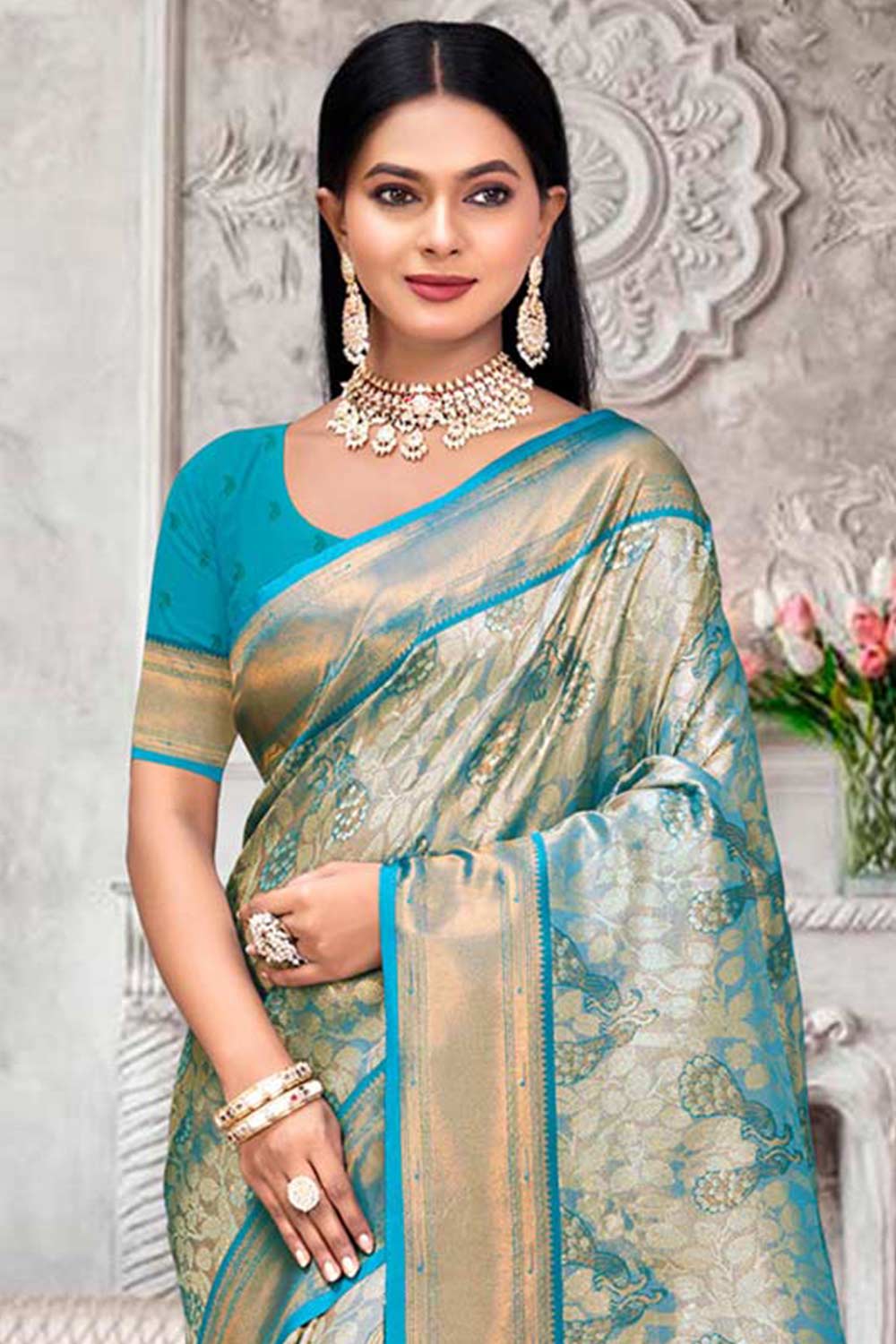 Grey Kanjivaram Silk Woven Saree