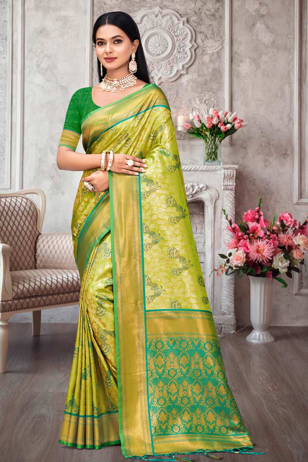 Yellow  Kanjivaram Silk Woven Saree